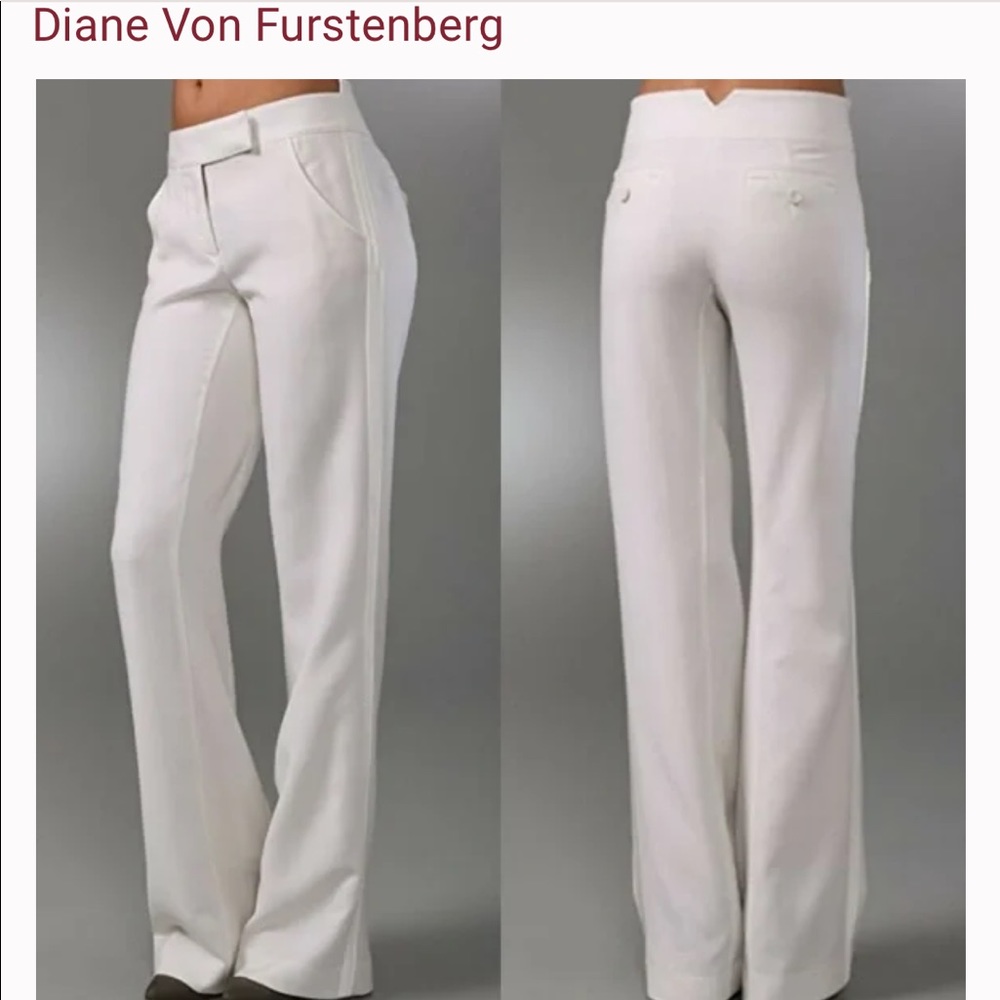 DIANE VON FURSTENBERG DVF cream Newport linen pants size 14